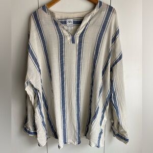 Zara Blue & White Striped Cotton Tunic